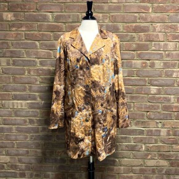 Additions by Chico’s Metallic Gold Brocade Tapestry  Paisley Long Jacket Size 2 - Picture 2 of 6